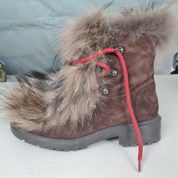 Aquatalia Lilaana Boots Womens 7.5 Brown Suede Fur Lace Up Italy Hike Winter - Picture 11 of 16